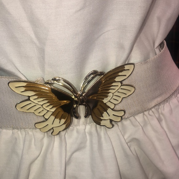 Vintage butterfly stretch belt- metal buckle with elastic band - Picture 2 of 7